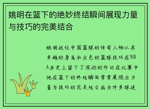 姚明在篮下的绝妙终结瞬间展现力量与技巧的完美结合