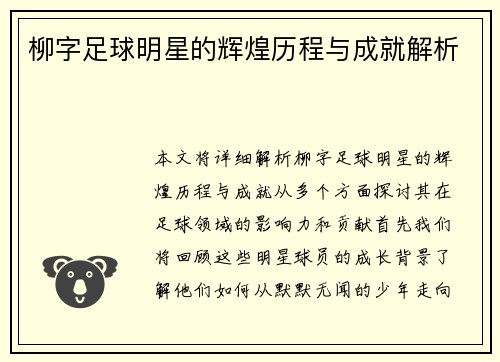 柳字足球明星的辉煌历程与成就解析